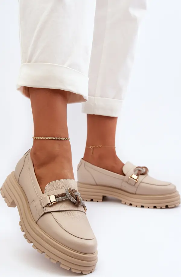 Laura Messi Women's Leather Moccasins with Ornament Laura Messi 2780 Beige