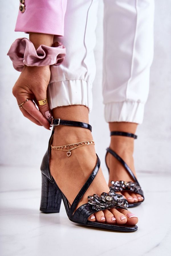 Kesi Women's Leather Sandals with Crystals Black Ramona