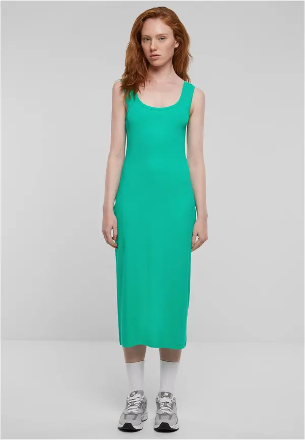 Urban Classics Women's Long Rib Green Dress