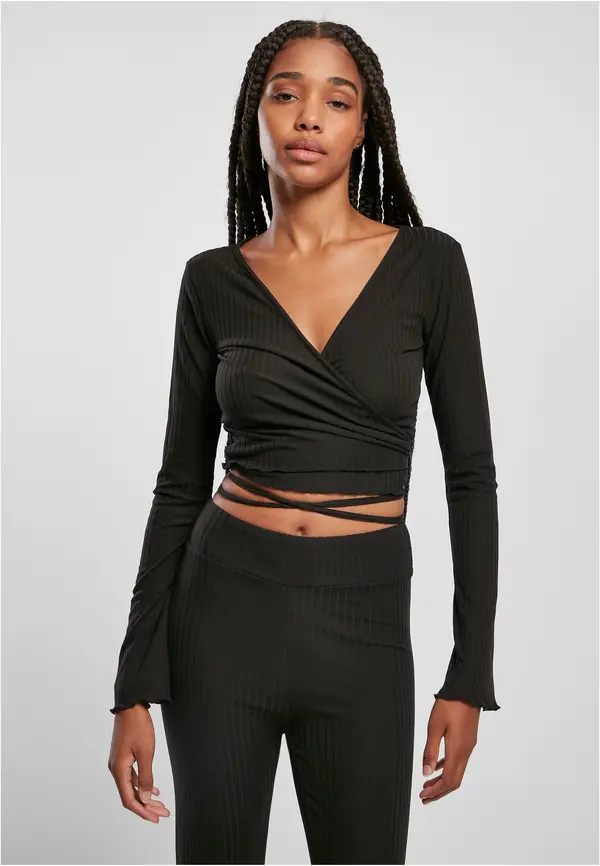 Urban Classics Women's Long Sleeve Cropped Rib Wrapped