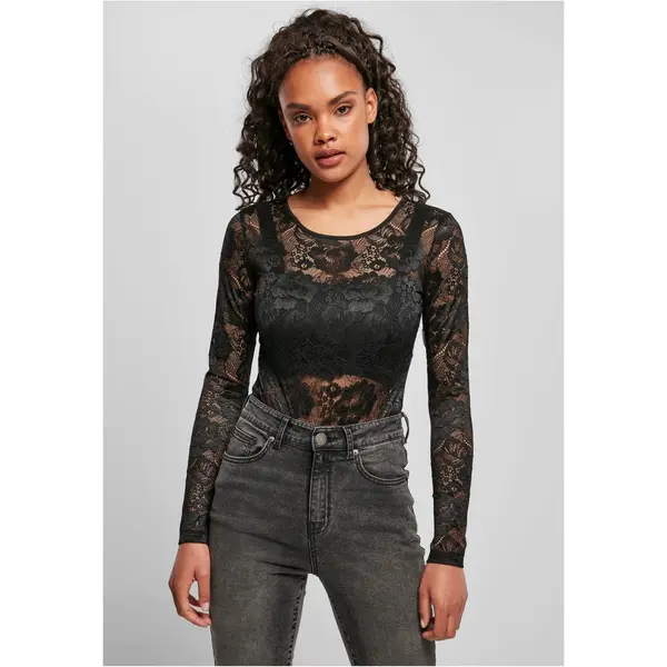 Urban Classics Women's Long Sleeve Lace Body Black