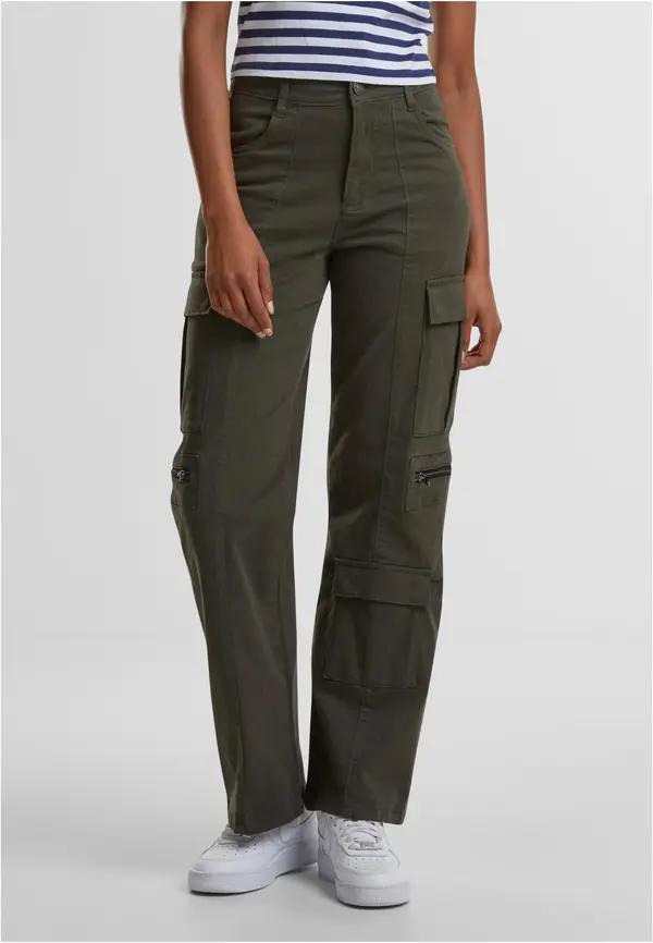 Urban Classics Women's Loose Utility Stretch Twill Pocket Trousers Olive
