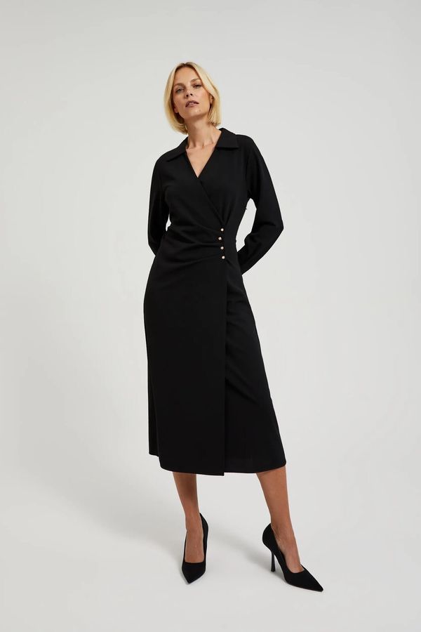 Moodo Women's midi shirt dress with decorative buttons MOODO - black