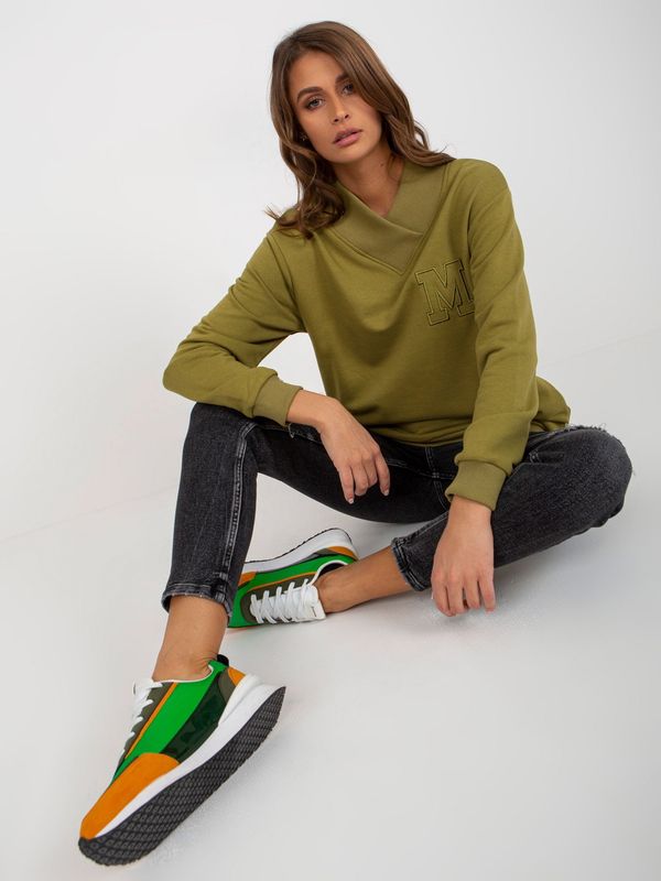 Fashionhunters Women's Olive Hoodie with V-Neck