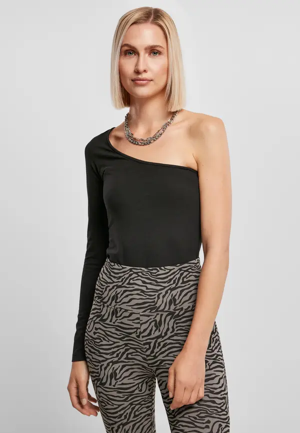 Urban Classics Women's Organic Asymmetrical Single Sleeve Body Black