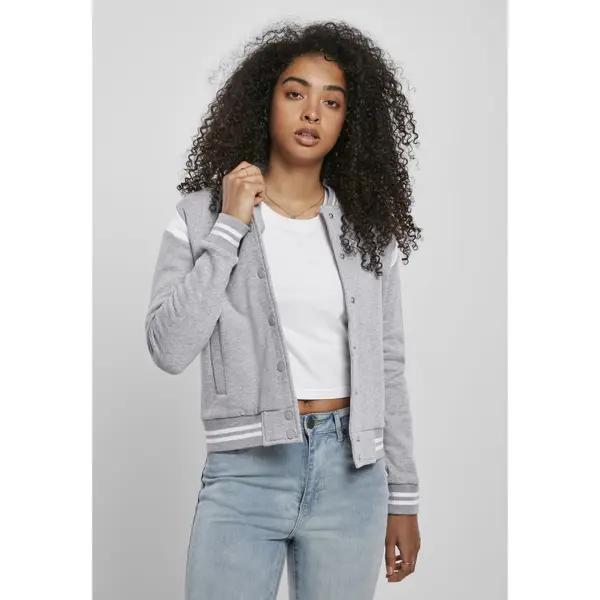 Urban Classics Women's Organic College Sweat Jacket Gray/White