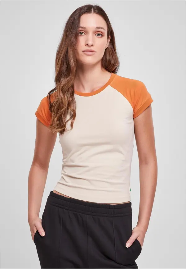 Urban Classics Women's Organic Stretch Short Retro Baseball T-Shirt Softseagrass/Starrange