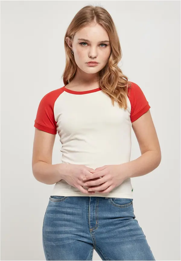 Urban Classics Women's Organic Stretch Short Retro Baseball T-Shirt White Sand/Huge