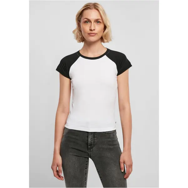 Urban Classics Women's Organic Stretch Short Retro Baseball T-Shirt White/Black