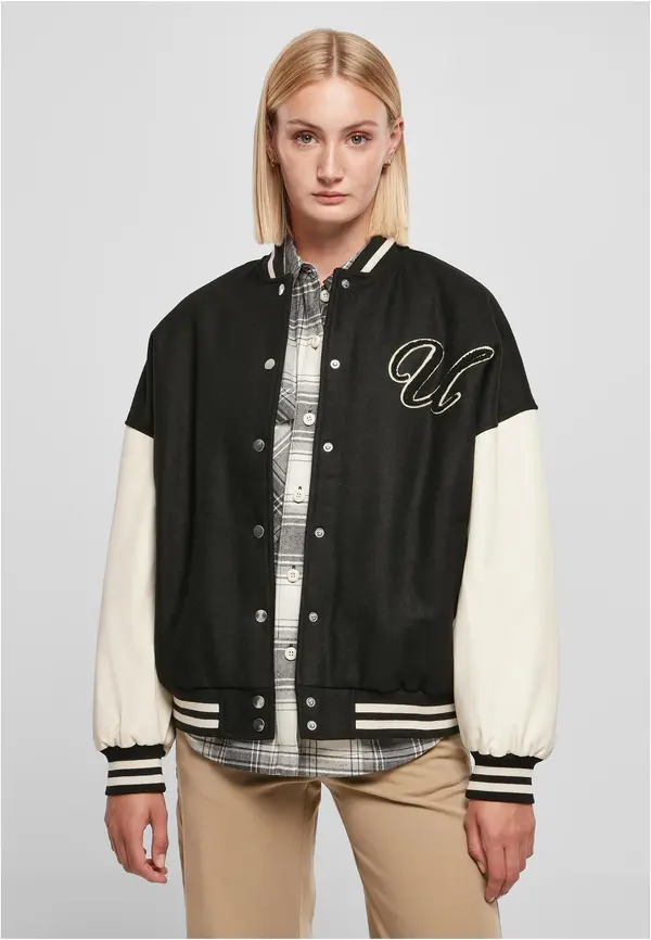 Urban Classics Women's Oversized Jacket Big U College Black/Pale White