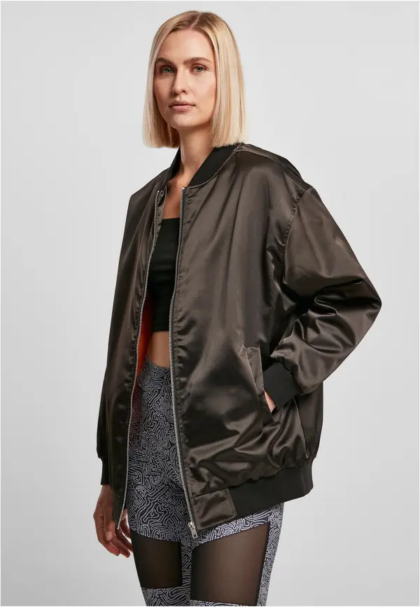 Urban Classics Women's Oversized Satin Bomber Jacket Black