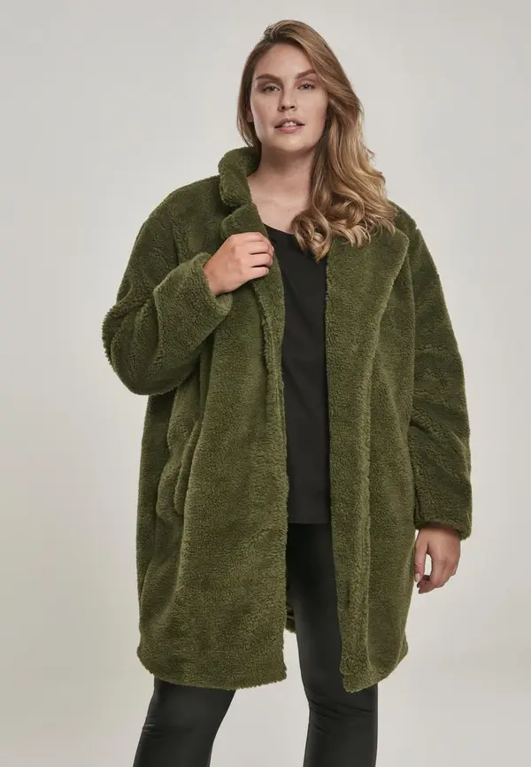 Urban Classics Women's Oversized Sherpa Coat Olive