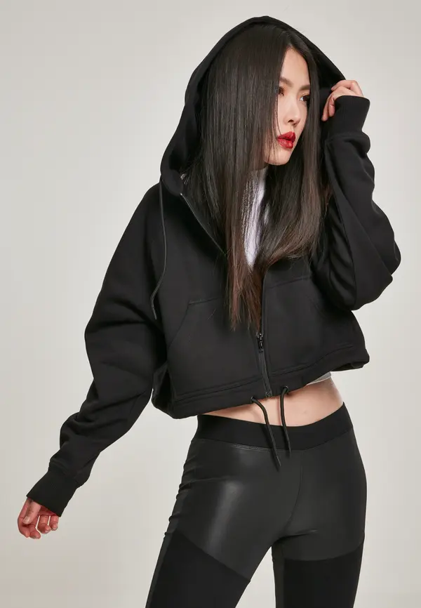 Urban Classics Women's oversized short raglan hoodie with zip, black