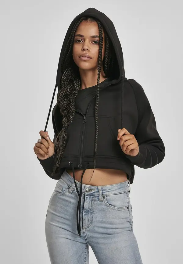 Urban Classics Women's oversized short raglan hoodie with zipper, black