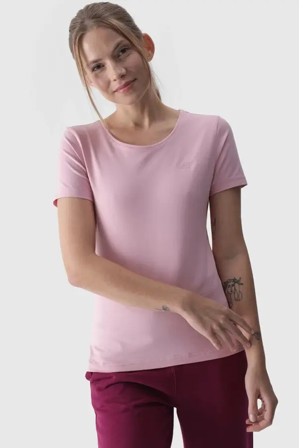 4F Women's Plain T-Shirt With Logo Pink 4F 4FWMM00TTS