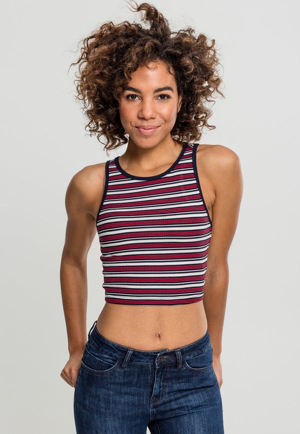 UC Ladies Women's Rib Stripe Cropped Top White/Navy/Fiery Red