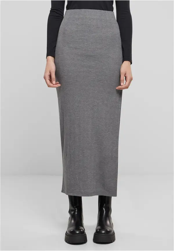 Urban Classics Women's ribbed skirt with high slit gray
