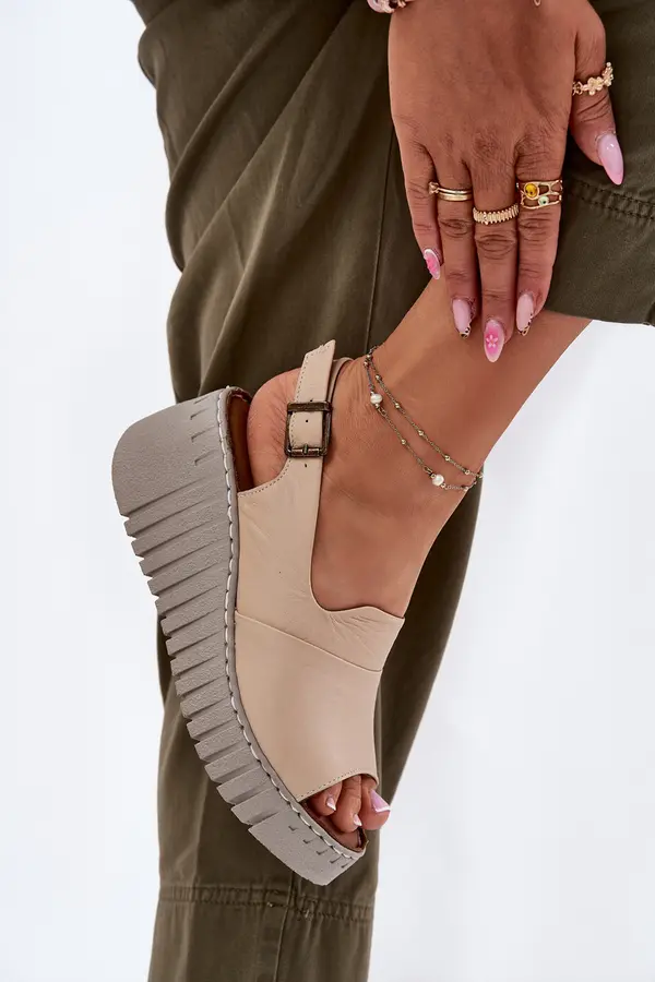 ARTIKER Women's Sandals Made Of Natural Leather On Wedge Artiker Beige