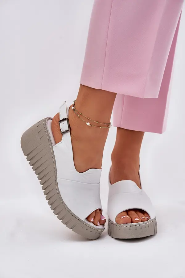 ARTIKER Women's Sandals Made Of Natural Leather On Wedge White Artiker