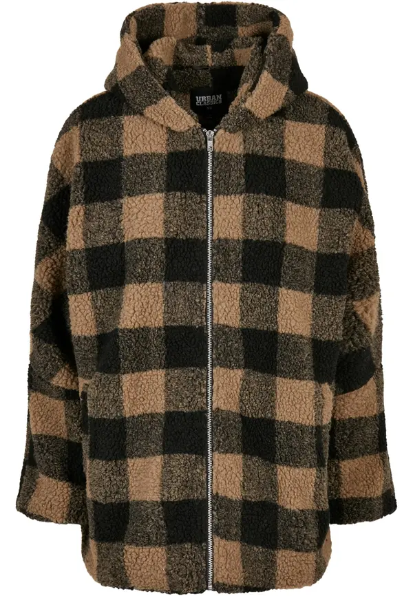 Urban Classics Women's Sherpa Oversized Hooded Jacket, Softtaupe/Black