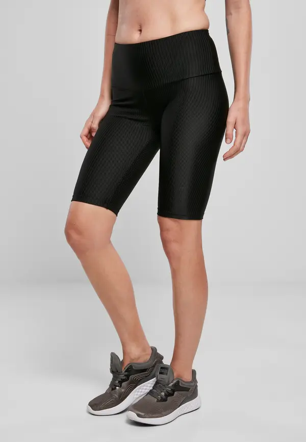 Urban Classics Women's Shiny Rib Cycle shorts with high waist black