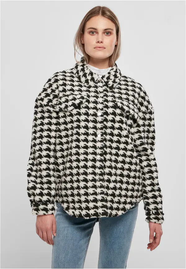 Urban Classics Women's Shirt AOP Sherpa Blackhoundstooth