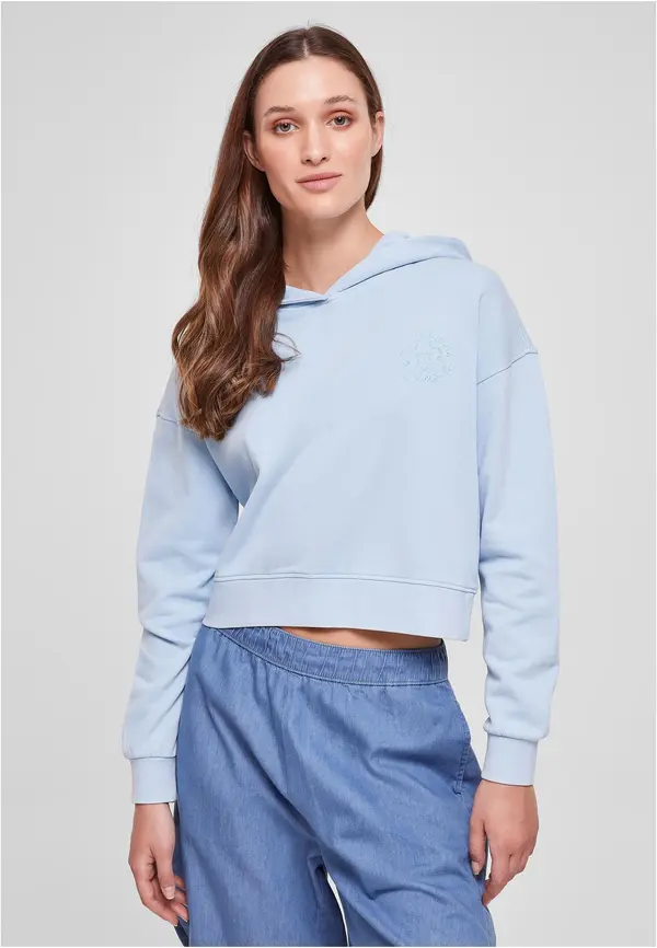 Urban Classics Women's short floral embroidery Terry Hoody balticblue