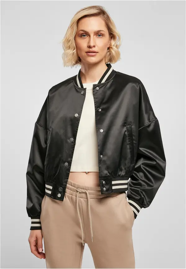 Urban Classics Women's short oversized satin College jacket black