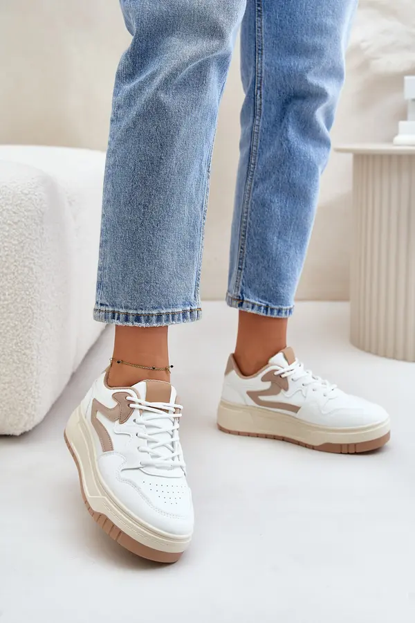 Boto Women's sneakers made of eco-leather on a white-beige platform Henizore