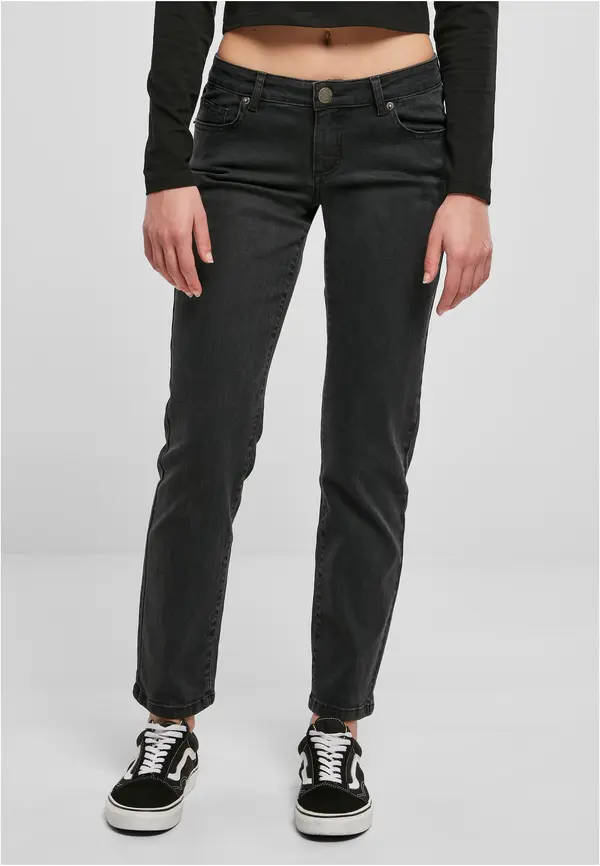 Urban Classics Women's Straight Denim Low-Waisted Pants - Black