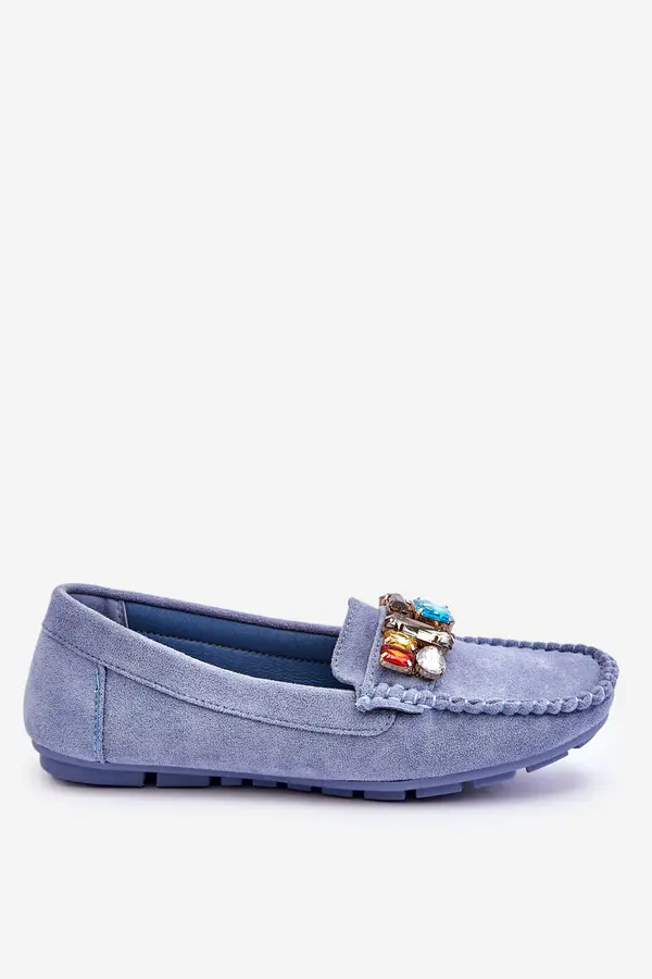 EVENTO Women's suede loafers with crystals Blue Lucille