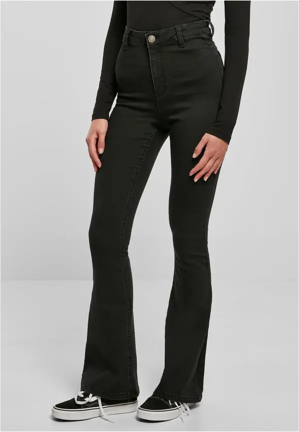 Urban Classics Women's Super Stretch Bootcut Denim Pants Jeans - Black