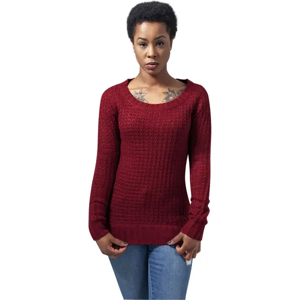 Urban Classics Women's sweater with a long wide neckline burgundy color