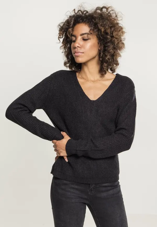 Urban Classics Women's sweater with lace-up on the back - black