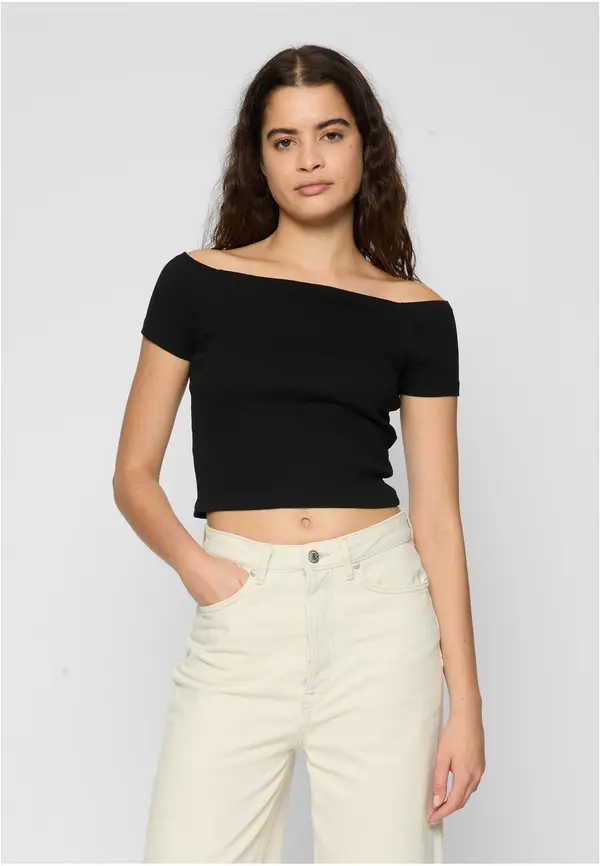 Urban Classics Women's T-shirt Off Shoulder Rib Tee 2-pack redburgundy+black