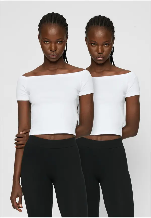 Urban Classics Women's T-shirt Organic Off Shoulder Rib - 2 Pack white+white