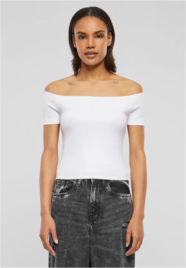 Urban Classics Women's T-Shirt Organic Off Shoulder Rib - White