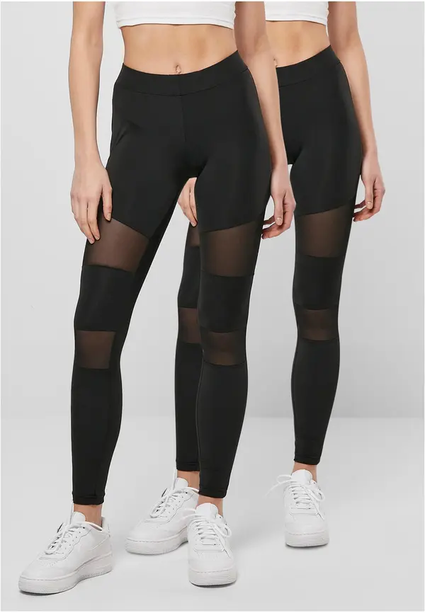 Urban Classics Women's Tech Mesh Leggings 2-Pack Black+Black