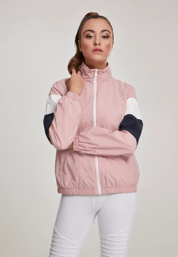 Urban Classics Women's Tri-Color Crinkle Track Jacket darkrose/nvy/wht