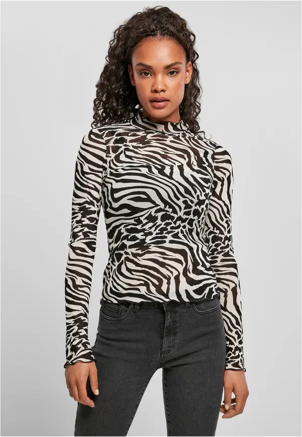 Urban Classics Women's turtleneck AOP Mesh - white/black