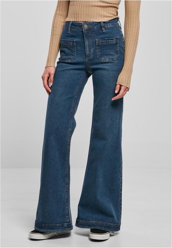 UC Ladies Women's Vintage Flared Denim Pants Dark Blue Washed