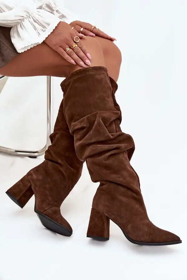 Zazoo Wrinkled Boots Made From Genuine Suede On Heel Heated Zazoo