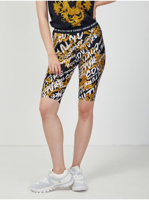 Versace Jeans Couture Yellow-black women's patterned short leggings Versace Jeans Couture - Women's