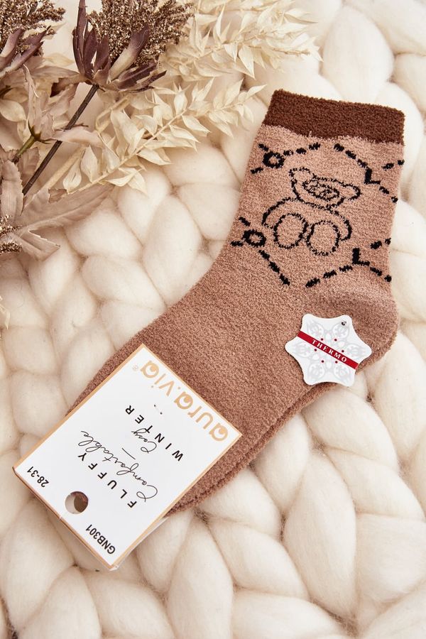 Kesi Youth warm socks with teddy bear, brown