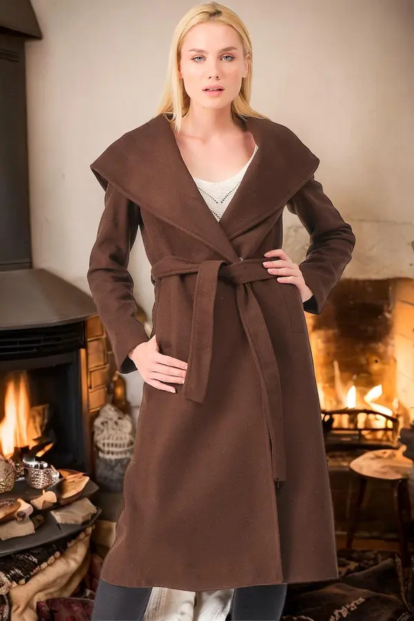 dewberry Z6679 DEWBERRY LADIES' COAT-PLAIN BROWN