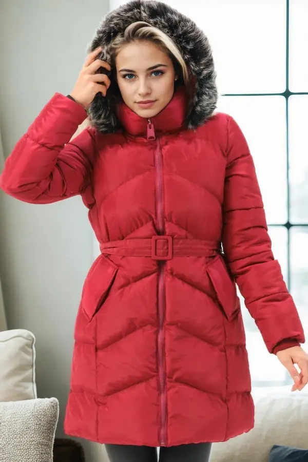 dewberry Z9768 DEWBERRY WOMEN'S COAT-BURGUNDY