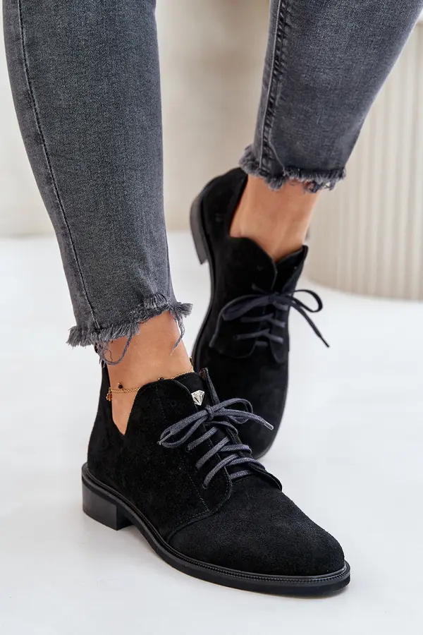 Zazoo Zazoo 2959 Suede Oxfords Lace Up Flat Heel Black