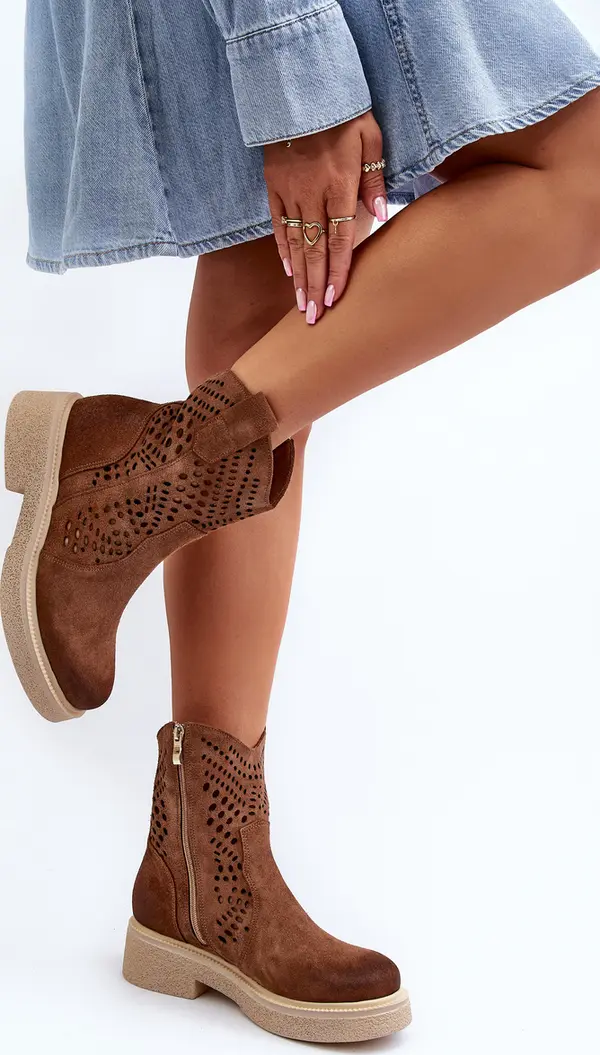Zazoo Zazoo 3470 Suede Women's Flat Heel Lace-Up Boots Brown
