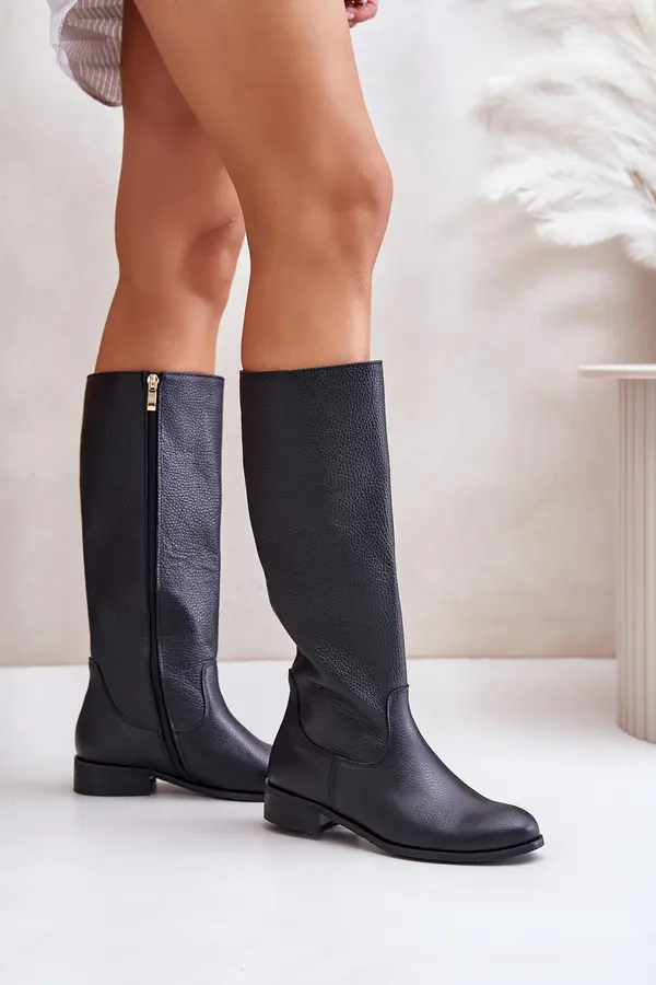 Zazoo Zazoo Leather Women's Knee-High Boots with Zip Lewski 3616 Black