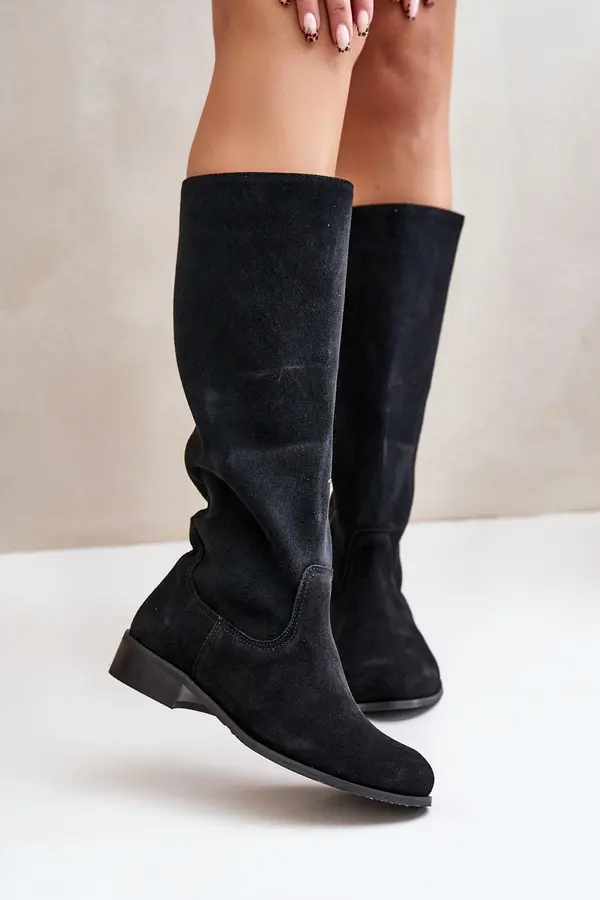 Zazoo Zazoo Suede Women's Knee-High Boots with Zipper Lewski 3616 Black